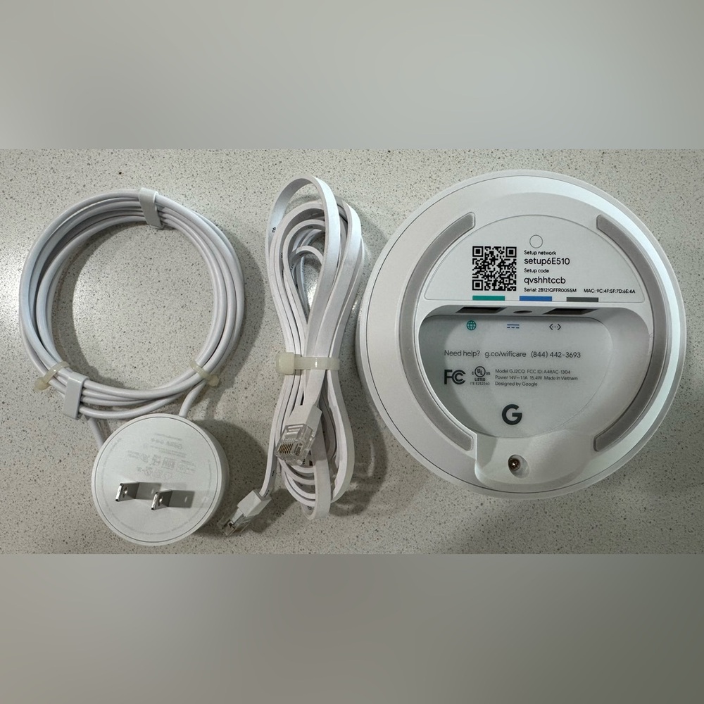 Google White Mesh WiFi Router Model GJ2CQ AC1200 with Accessories.